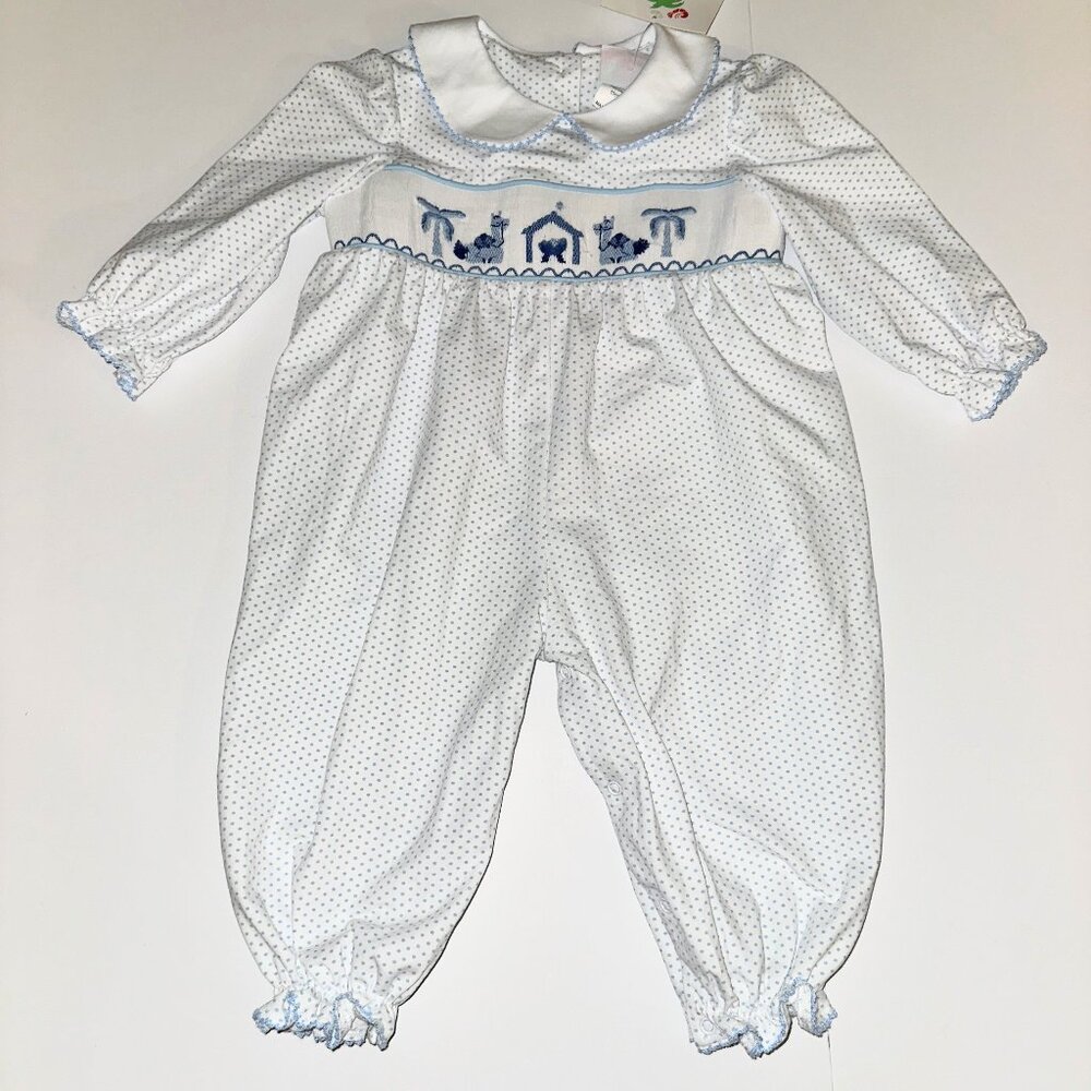 NWT Shrimp and Grits Kids Long Sleeve Romper CHRISTMAS NATIVITY smocking 2T